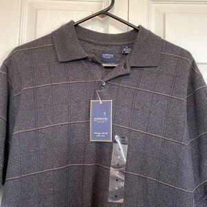 NWT Arrow Men's Sz M Blackish gray Polo Shirt large tan/black lines/grid pattern